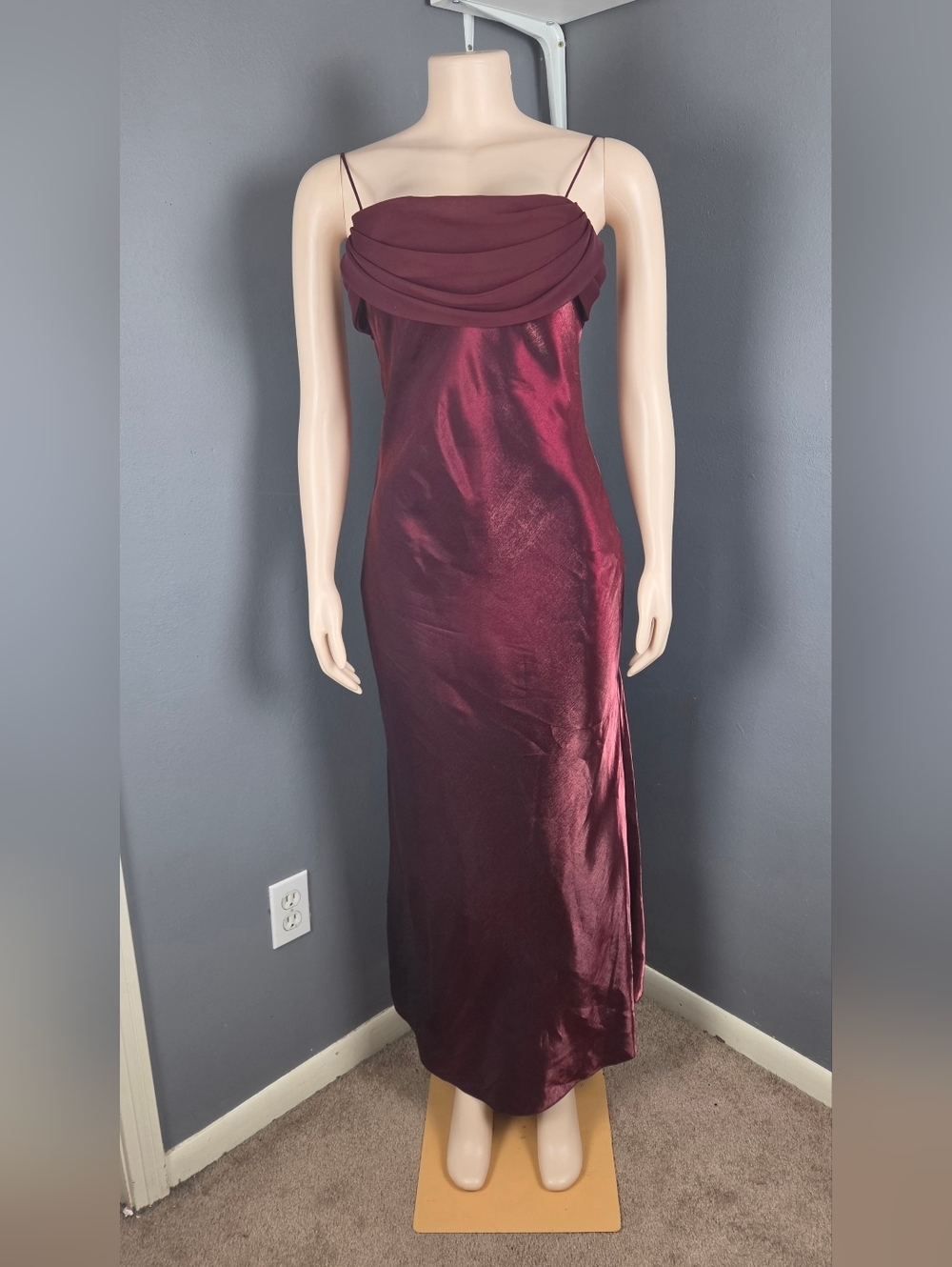 Y2K Women's Burgundy Satin Cowl Neck Maxi Dress